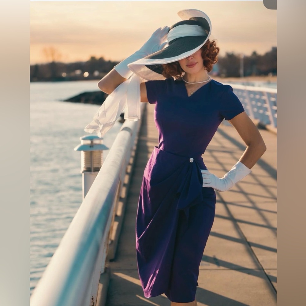 Draped 1950s Vintage Style Wiggle Dress